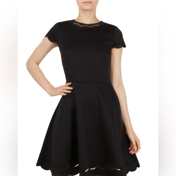 TED BAKER - Marlena Scalloped Short Sleeve Dress in Black. Size: TB3 = US 8 - Picture 16 of 16